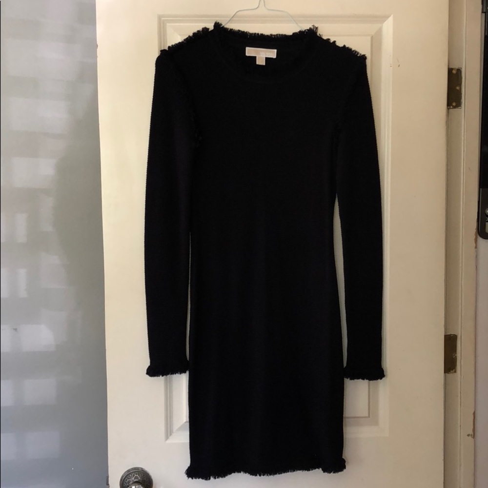 Michael Kors fringe trimmed black dress